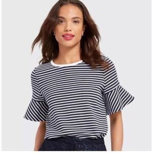 NWT Draper James M Blue Sailor Stripe Ruffle Sleeves Ponte Top Preppy
